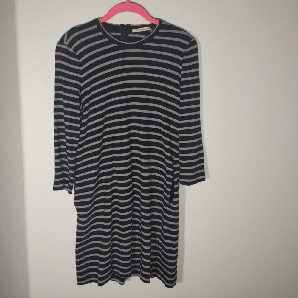 Marine Layer Black & Taupe Stripe 3/4 Sleeve Dress w/ Pockets Size Medium
